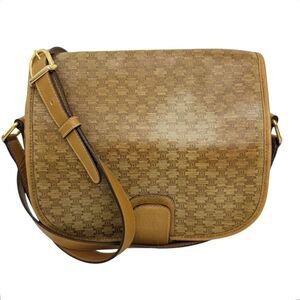 Celine Macadam Canvas w Leather Trim in Brown/Tan Shoulder Crossbody Bag